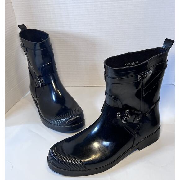 Coach Lester Boots Black Women's Size 10B Rubber Rain - Picture 1 of 10